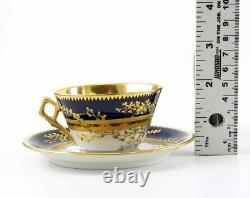Stunning Set 9 Antique Fischer Mieg Cobalt Gold Teacups Chocolate Cups Saucers