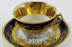 Stunning Set 9 Antique Fischer Mieg Cobalt Gold Teacups Chocolate Cups Saucers