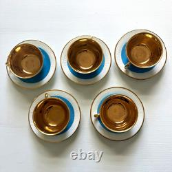 Stunning Set of 5 Vintage Pillivuyt French Porcelain Demitasse Cups & Saucers