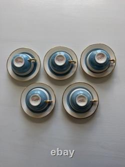Stunning Set of 5 Vintage Pillivuyt French Porcelain Demitasse Cups & Saucers