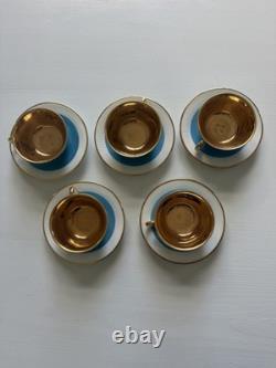 Stunning Set of 5 Vintage Pillivuyt French Porcelain Demitasse Cups & Saucers