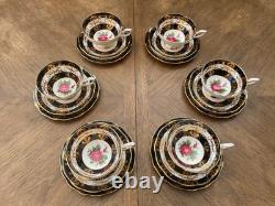 Stunning Vintage Bone China Tea Set Royal Standard Red Rose Black Gold 6 Trios