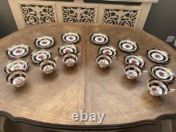 Stunning Vintage Bone China Tea Set Royal Standard Red Rose Black Gold 6 Trios