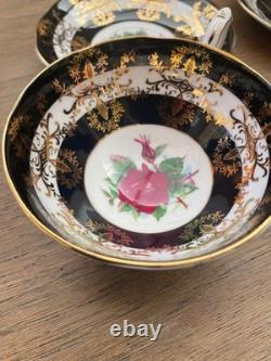Stunning Vintage Bone China Tea Set Royal Standard Red Rose Black Gold 6 Trios