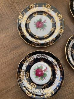 Stunning Vintage Bone China Tea Set Royal Standard Red Rose Black Gold 6 Trios