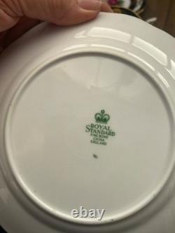 Stunning Vintage Bone China Tea Set Royal Standard Red Rose Black Gold 6 Trios