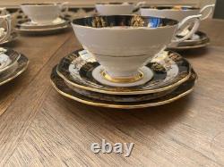 Stunning Vintage Bone China Tea Set Royal Standard Red Rose Black Gold 6 Trios