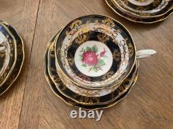 Stunning Vintage Bone China Tea Set Royal Standard Red Rose Black Gold 6 Trios