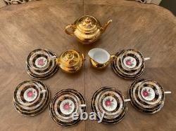 Stunning Vintage Bone China Tea Set Royal Standard Red Rose Black Gold 6 Trios