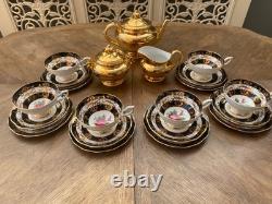Stunning Vintage Bone China Tea Set Royal Standard Red Rose Black Gold 6 Trios