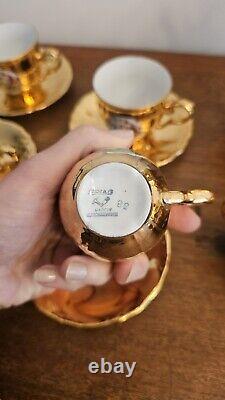 Stunning Vintage Epiag Royal Czechoslovakia Porcelain Tea Set In Gold Colour