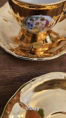 Stunning Vintage Epiag Royal Czechoslovakia Porcelain Tea Set In Gold Colour