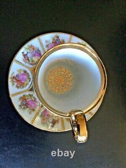 Stunning Vintage Limoges La Reine Demitasse Cup & Saucer Fragonard 22 Karat Gold