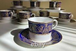 Superb12x Royal Worcester Sandringham Cobalt Blue and Gold teacup withsaucers