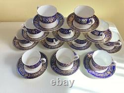 Superb12x Royal Worcester Sandringham Cobalt Blue and Gold teacup withsaucers