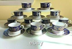 Superb12x Royal Worcester Sandringham Cobalt Blue and Gold teacup withsaucers