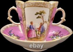 Superb Antique Meissen Quatrefoil Gilded Cup and Saucer c1880