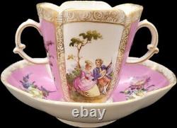 Superb Antique Meissen Quatrefoil Gilded Cup and Saucer c1880