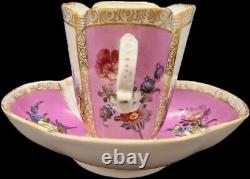 Superb Antique Meissen Quatrefoil Gilded Cup and Saucer c1880