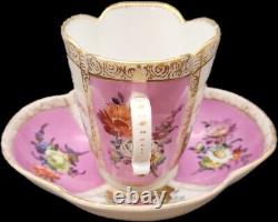 Superb Antique Meissen Quatrefoil Gilded Cup and Saucer c1880