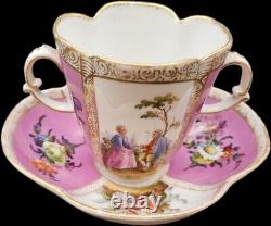 Superb Antique Meissen Quatrefoil Gilded Cup and Saucer c1880