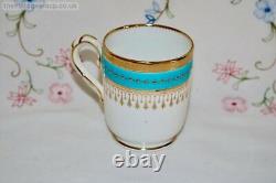 Superb Antique Minton Tea Set Fine China Turquoise Jewelled Gold Coffee Cup