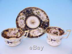 Superb Coalport Trio, 2 Cups & Saucer Hand Painted Roses, Gold Gild Rockingham