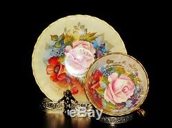 Superb Footed Cup & Saucer Set Orchard Aynsley Flowers and Gold signed Ja. Bailey