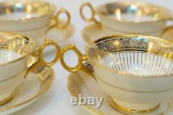 Superb Set Of 12 Tiffany Cauldon Gold Encrusted Soup Bullion Cups & Saucers