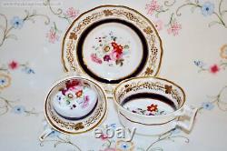 Superb c1810 Antique Tea Set Coalport English Porcelain Trio Cup Saucer Plate