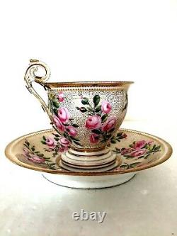 Swansea Porcelain Superb Painted Roses & Gilded Dots Cabinet Cup & Saucer C1817