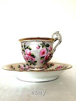 Swansea Porcelain Superb Painted Roses & Gilded Dots Cabinet Cup & Saucer C1817