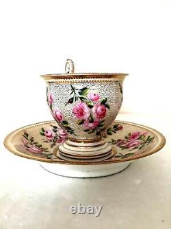 Swansea Porcelain Superb Painted Roses & Gilded Dots Cabinet Cup & Saucer C1817