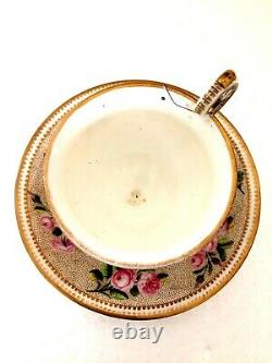 Swansea Porcelain Superb Painted Roses & Gilded Dots Cabinet Cup & Saucer C1817