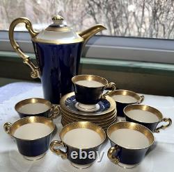 Syracuse Old Ivory Queen Anne Cobalt/Gold Coffee Pot & 7 Demitasse Cups/Saucers