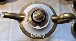 Syracuse Old Ivory Queen Anne Cobalt/Gold Coffee Pot & 7 Demitasse Cups/Saucers