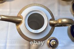 Syracuse Old Ivory Queen Anne Cobalt/Gold Coffee Pot & 7 Demitasse Cups/Saucers