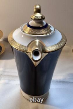 Syracuse Old Ivory Queen Anne Cobalt/Gold Coffee Pot & 7 Demitasse Cups/Saucers