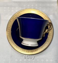 Syracuse Old Ivory Queen Anne Cobalt/Gold Coffee Pot & 7 Demitasse Cups/Saucers