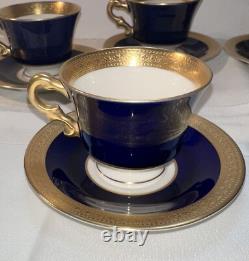 Syracuse Old Ivory Queen Anne Cobalt/Gold Coffee Pot & 7 Demitasse Cups/Saucers