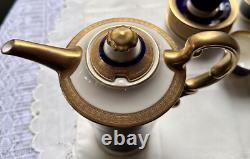 Syracuse Old Ivory Queen Anne Cobalt/Gold Coffee Pot & 7 Demitasse Cups/Saucers