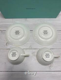 TIFFANY & Co Gold Band Pair of Tea Cups & Saucers Authentic Boxed Japan F/S