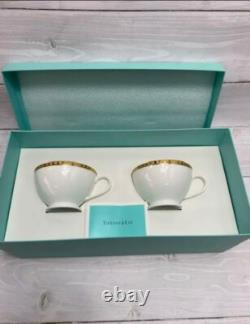TIFFANY & Co Gold Band Pair of Tea Cups & Saucers Authentic Boxed Japan F/S