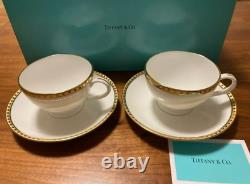 TIFFANY Gold Band Pair of Tea Cups & Saucers set of 2 cup Authentic