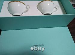 TIFFANY Gold Band Pair of Tea Cups & Saucers set of 2 cup Authentic