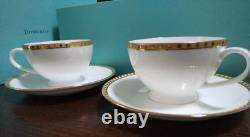 TIFFANY Gold Band Pair of Tea Cups & Saucers set of 2 cup Authentic