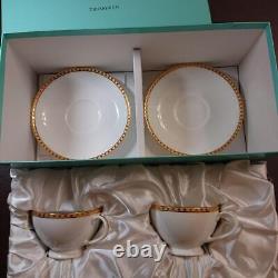 TIFFANY Gold Band Pair of Tea Cups & Saucers set of 2 cup Authentic