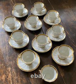 TV Limoges France La Cloche 11 Tea Cups and 10 Saucers Fine China Gold Rimmed