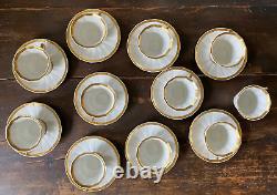 TV Limoges France La Cloche 11 Tea Cups and 10 Saucers Fine China Gold Rimmed