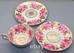 T. Goode Co Fine Bone China New Chelsea Trio Cup & Saucers Pink Rose & Gold